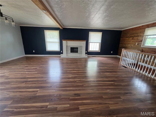 18835 Mary Jane Ln, Carlyle, IL 62231 - unfurnished living room with dark wood finished floors, crown molding, and baseboards