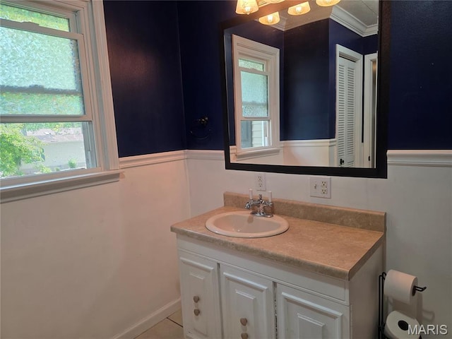 18835 Mary Jane Ln, Carlyle, IL 62231 - bathroom featuring vanity, crown molding, tile patterned floors, and toilet