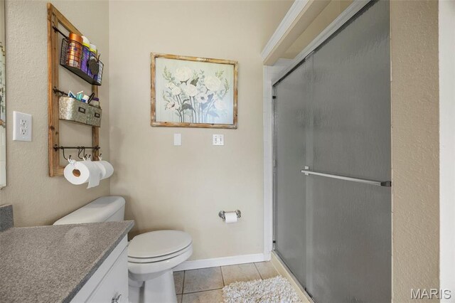 795 Schluersburg Rd, Augusta, MO 63332 - bathroom featuring vanity, a stall shower, toilet, and tile patterned floors