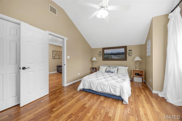 795 Schluersburg Rd, Augusta, MO 63332 - bedroom with lofted ceiling, light wood finished floors, baseboards, and a ceiling fan