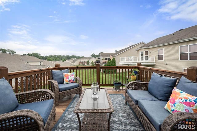 206 Belmonte Cir, Ofallon, MO 63368 - wooden deck with outdoor lounge area and a residential view