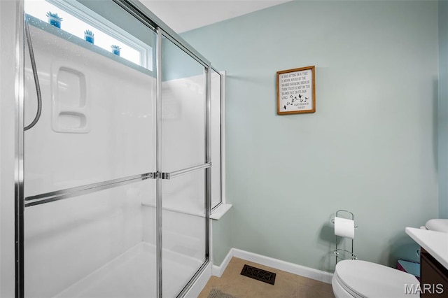 206 Belmonte Cir, Ofallon, MO 63368 - full bathroom featuring baseboards, a shower stall, vanity, and toilet