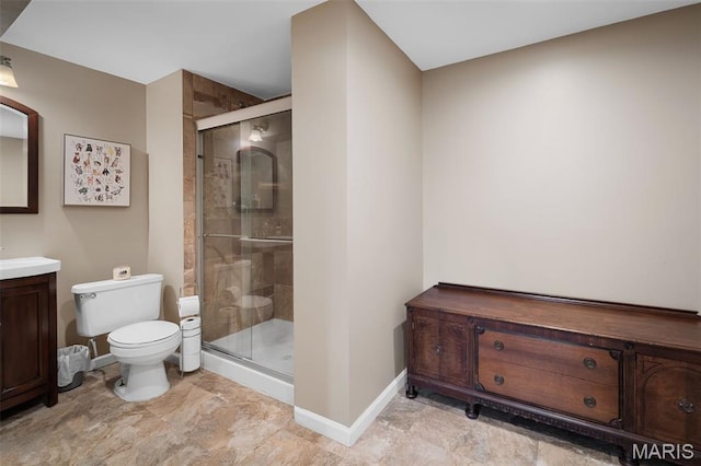 206 Belmonte Cir, Ofallon, MO 63368 - full bath with vanity, toilet, baseboards, and a shower stall