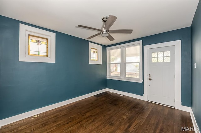 3271 Alfred Ave, Saint Louis, MO 63116 - entryway with baseboards, ceiling fan, and dark wood-type flooring