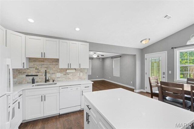 2418 Old State Route 3, East Carondelet, IL 62240 - kitchen with white appliances, light countertops, backsplash, white cabinets, and recessed lighting