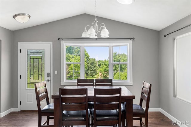 2418 Old State Route 3, East Carondelet, IL 62240 - dining room with vaulted ceiling, dark wood-style floors, and a chandelier