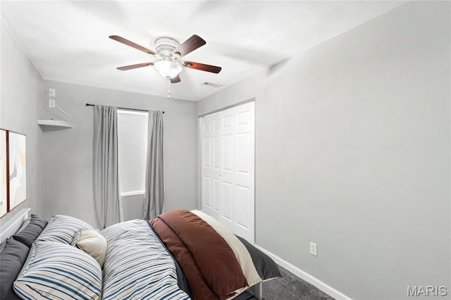 2418 Old State Route 3, East Carondelet, IL 62240 - bedroom featuring carpet floors, a closet, and a ceiling fan