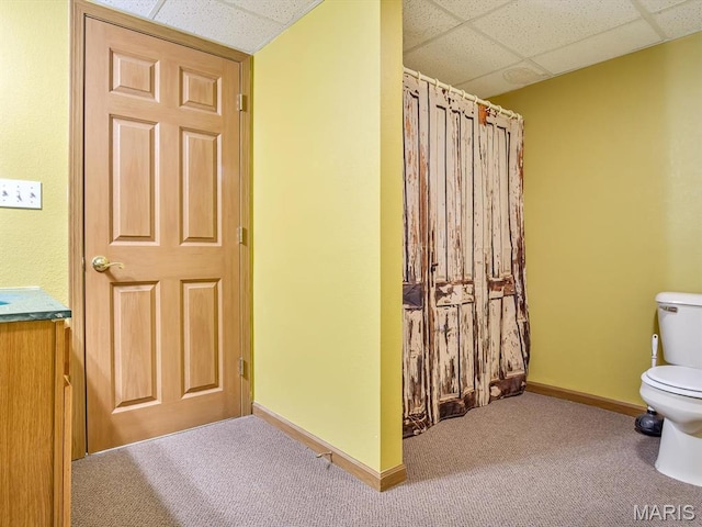 109 E Red Bud Ct, Valmeyer, IL 62295 - full bathroom featuring a drop ceiling, vanity, curtained shower, and carpet floors