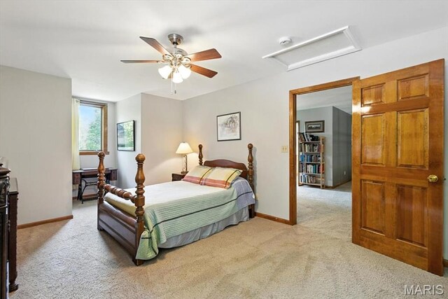 18232 Prickly Pear Ct, Pacific, MO 63069 - bedroom with attic access, light colored carpet, and ceiling fan