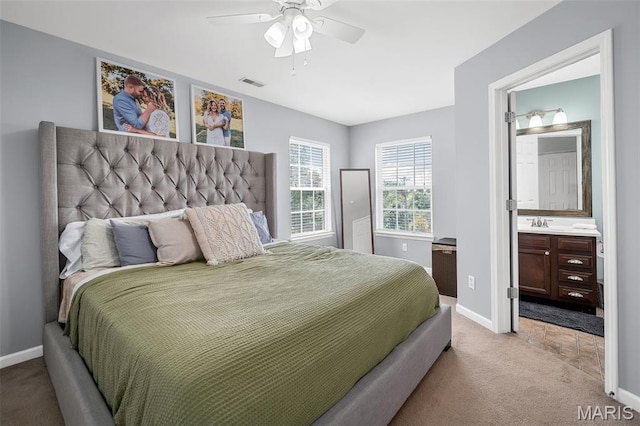 699 Olivia Ct, New Haven, MO 63068 - bedroom featuring carpet flooring, a ceiling fan, and ensuite bath
