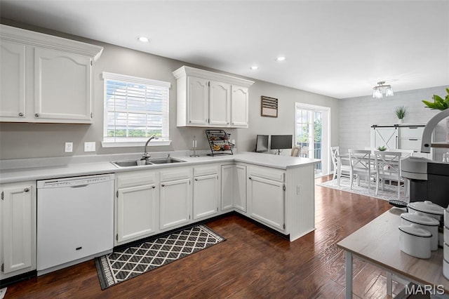 699 Olivia Ct, New Haven, MO 63068 - kitchen with dishwasher, a peninsula, white cabinetry, light countertops, and recessed lighting