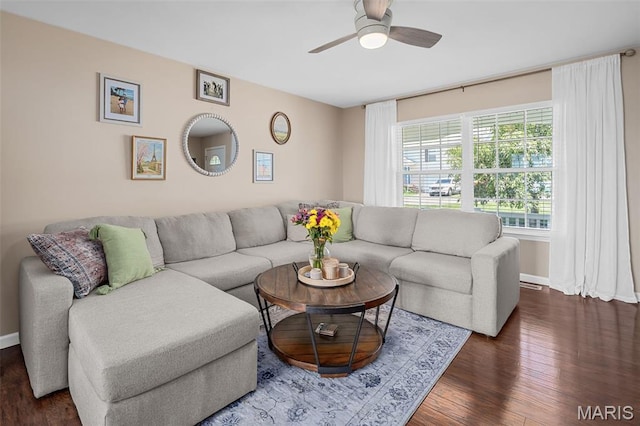 699 Olivia Ct, New Haven, MO 63068 - living room featuring wood finished floors and a ceiling fan