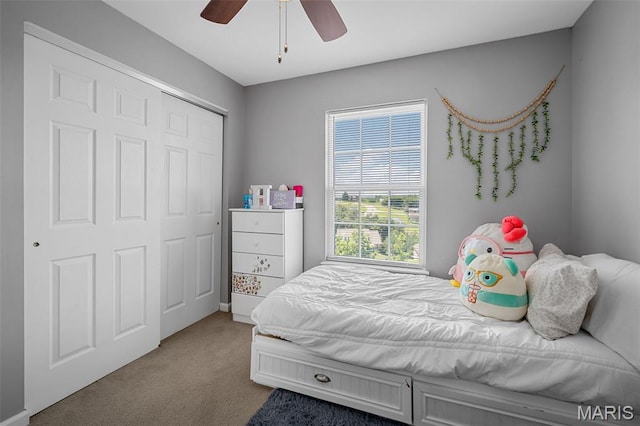 699 Olivia Ct, New Haven, MO 63068 - bedroom featuring carpet flooring, a closet, and a ceiling fan