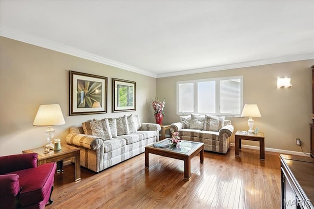 2342 Cedar Dale Ct, Maryland Heights, MO 63043 - living room with crown molding, wood-type flooring, and baseboards