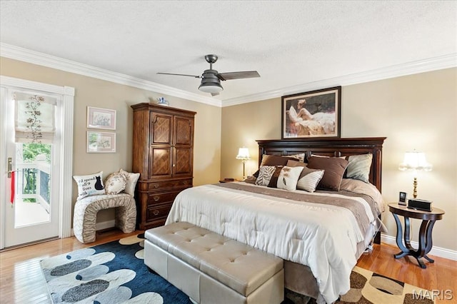 2342 Cedar Dale Ct, Maryland Heights, MO 63043 - bedroom with wood finished floors, access to outside, crown molding, ceiling fan, and baseboards