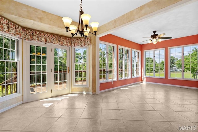 1609 10th Fairway Dr, Belleville, IL 62220 - unfurnished sunroom with french doors, tile patterned flooring, healthy amount of natural light, and a chandelier