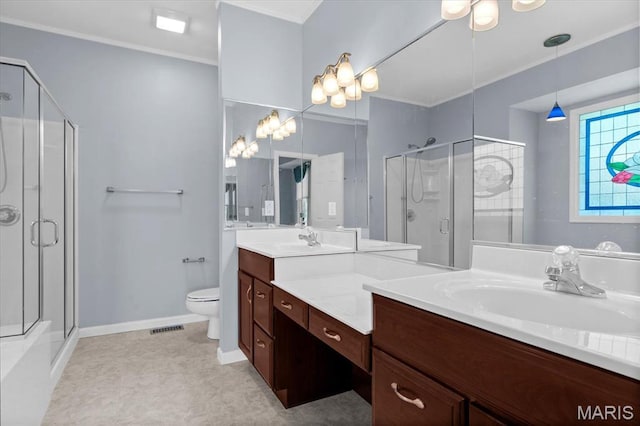 1609 10th Fairway Dr, Belleville, IL 62220 - bathroom featuring vanity, a stall shower, and crown molding