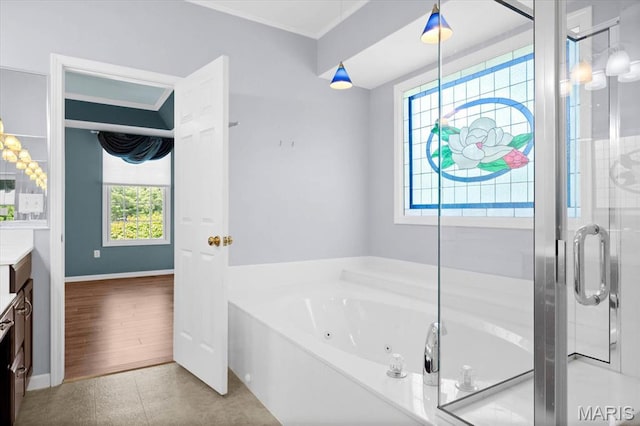 1609 10th Fairway Dr, Belleville, IL 62220 - bathroom featuring vanity, a tub with jets, and a shower stall