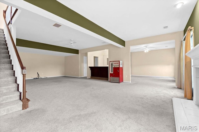 1609 10th Fairway Dr, Belleville, IL 62220 - below grade area featuring a ceiling fan, carpet, and stairway