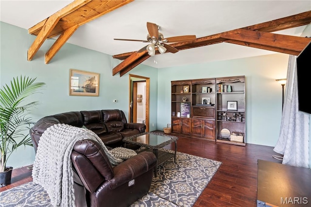 506 Russell St, Pocahontas, IL 62275 - living area with beamed ceiling, wood finished floors, and ceiling fan