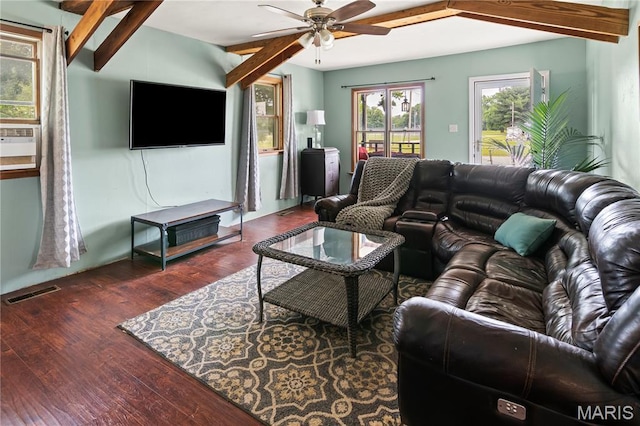 506 Russell St, Pocahontas, IL 62275 - living area with a ceiling fan, wood finished floors, and beam ceiling