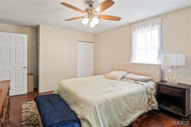 506 Russell St, Pocahontas, IL 62275 - bedroom with dark wood finished floors, a closet, and ceiling fan