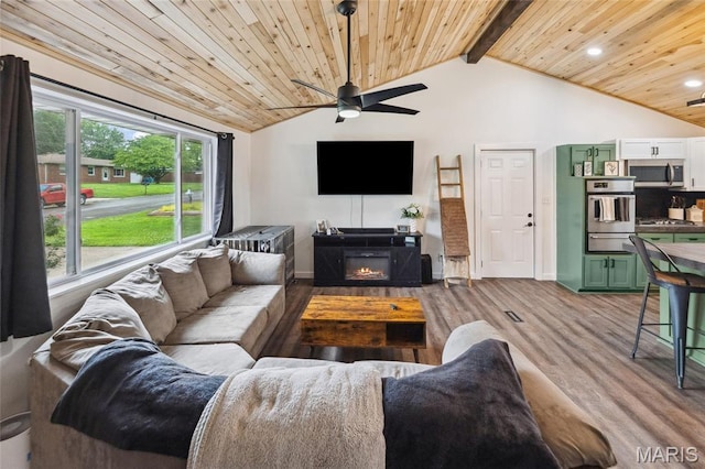 713 Fairway St, Bethalto, IL 62010 - living area featuring wooden ceiling, wood finished floors, ceiling fan, recessed lighting, and baseboards