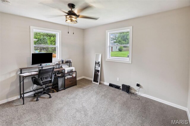 713 Fairway St, Bethalto, IL 62010 - carpeted office with a ceiling fan, plenty of natural light, and baseboards