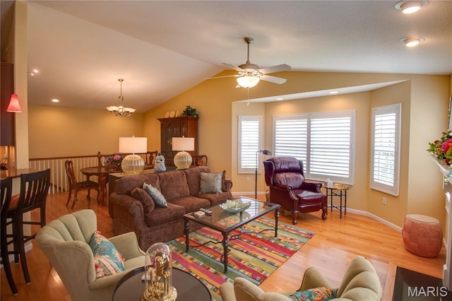 426 Vancroft Pl, Ofallon, IL 62269 - living area with vaulted ceiling, wood finished floors, and ceiling fan