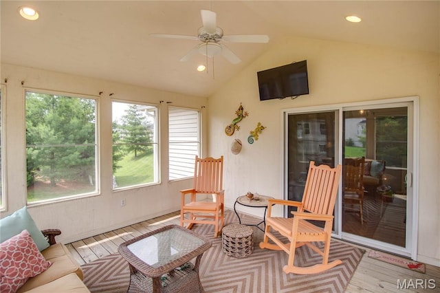 426 Vancroft Pl, Ofallon, IL 62269 - sunroom featuring wood finished floors, vaulted ceiling, recessed lighting, and a deck