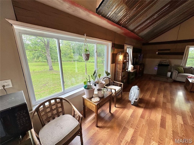 29048 State Highway V, Maywood, MO 63454 - living area featuring healthy amount of natural light, wood finished floors, vaulted ceiling, and wood ceiling