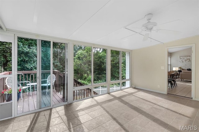 3001 Peach Blossom Ct, High Ridge, MO 63049 - sunroom / solarium featuring tile patterned floors, a ceiling fan, and a wall of windows