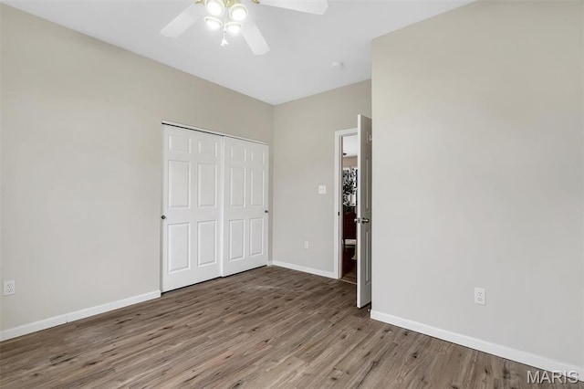 3001 Peach Blossom Ct, High Ridge, MO 63049 - unfurnished bedroom featuring wood finished floors, a closet, and a ceiling fan