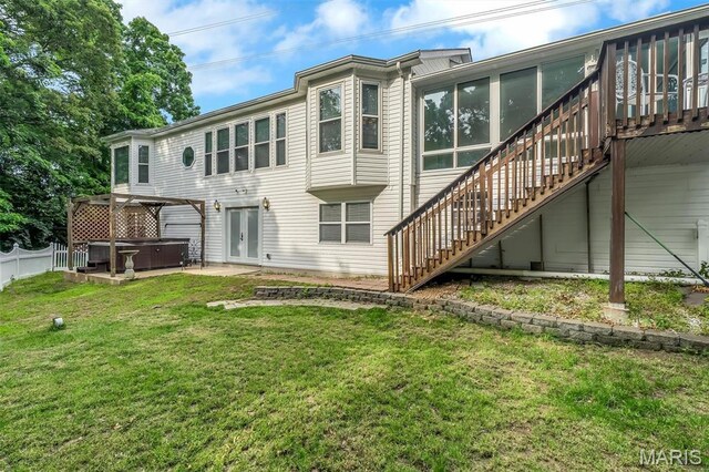 3001 Peach Blossom Ct, High Ridge, MO 63049 - rear view of property featuring a hot tub, stairs, and a patio