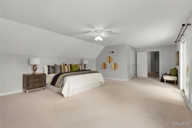 2280 Ebert Ln, Wentzville, MO 63385 - bedroom with light carpet, lofted ceiling, and ceiling fan