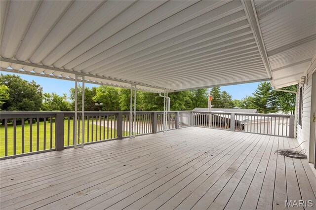 2280 Ebert Ln, Wentzville, MO 63385 - wooden terrace with a yard and view of wooded area