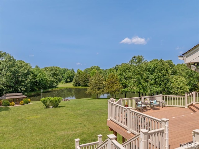 11400 Macs Cove Dr, Wright City, MO 63390 - view of grassy yard with a deck with water view