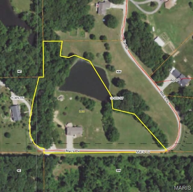 11400 Macs Cove Dr, Wright City, MO 63390 - aerial map of property and surrounding area with property boundaries highlighted