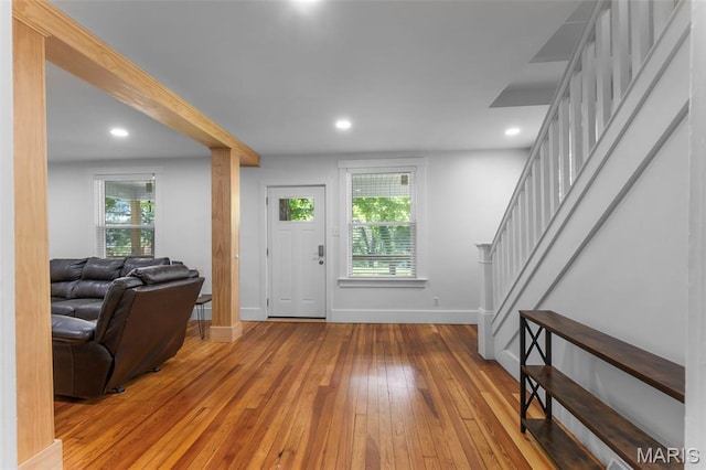 1210 Perryville Rd, Cape Girardeau, MO 63701 - foyer entrance featuring wood-type flooring, stairs, baseboards, and recessed lighting