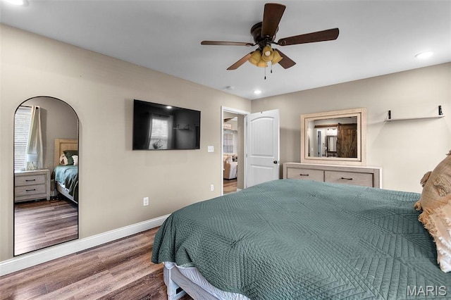 192 Fraser Rdg, Jackson, MO 63755 - bedroom with wood finished floors, baseboards, recessed lighting, and a ceiling fan