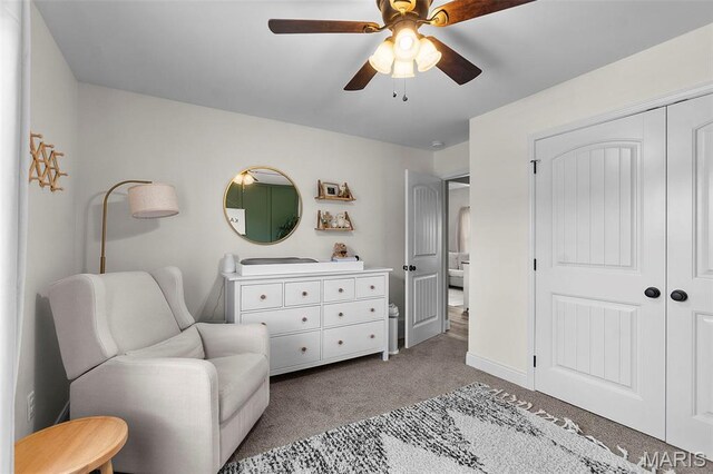 192 Fraser Rdg, Jackson, MO 63755 - living area featuring light colored carpet, ceiling fan, and baseboards