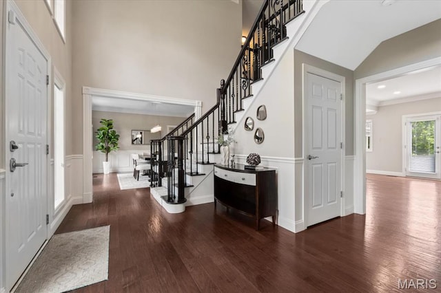 1525 Honey Locust Ct, Wildwood, MO 63005 - entrance foyer featuring stairway, wood finished floors, and a towering ceiling