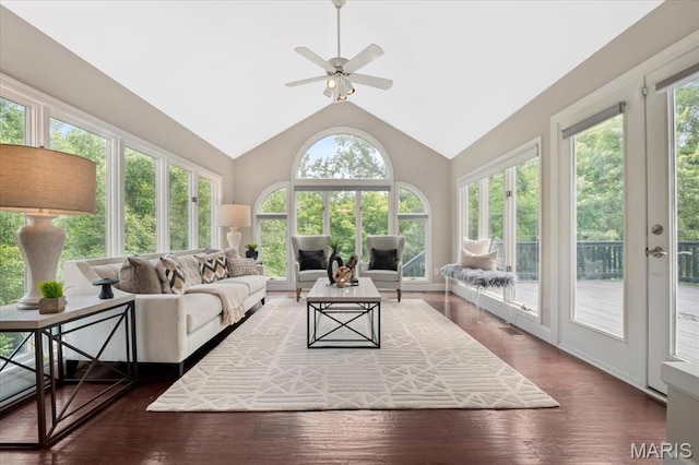 1525 Honey Locust Ct, Wildwood, MO 63005 - sunroom featuring wood finished floors, french doors, and high vaulted ceiling