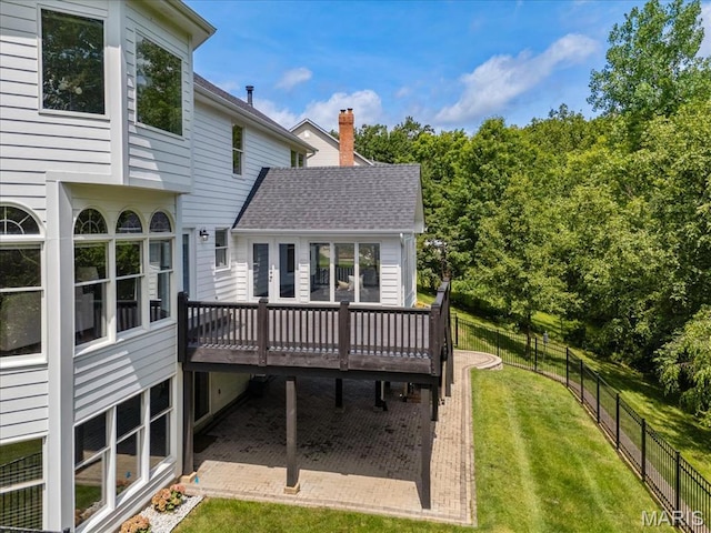 1525 Honey Locust Ct, Wildwood, MO 63005 - rear view of property featuring a wooden deck, a chimney, and roof with shingles