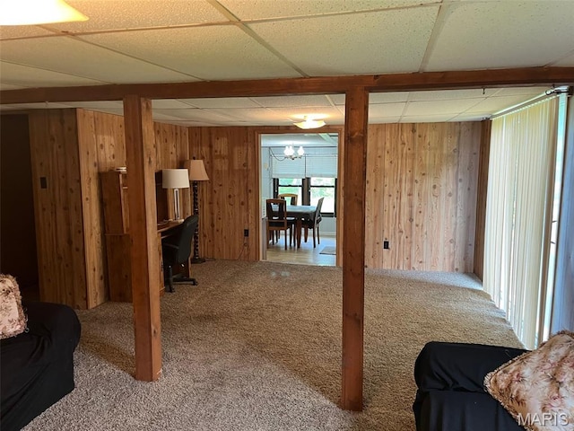 11142 E State Highway 47, Cadet, MO 63630 - below grade area with carpet floors, wood walls, and a paneled ceiling