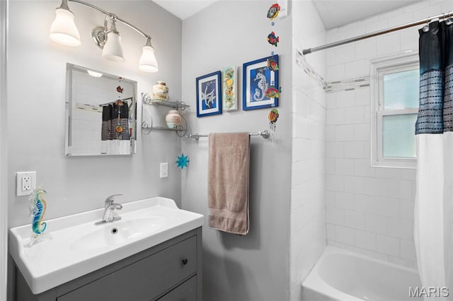 2604 Jonathan Dr, Mehlville, MO 63125 - full bathroom featuring vanity and shower / tub combo with curtain