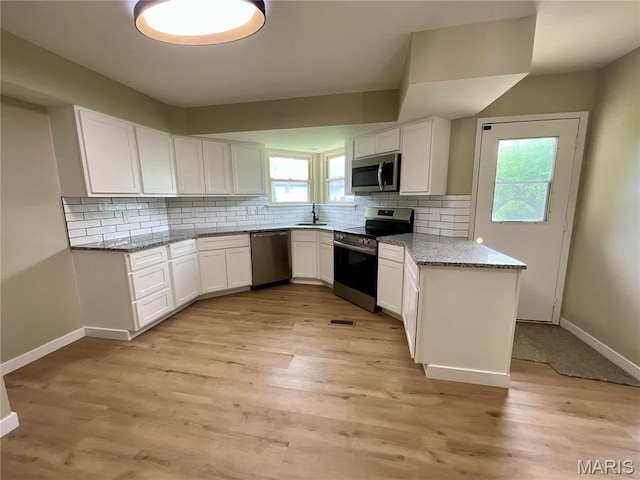 3919 Bellvue Dr, Saint Peters, MO 63376 - kitchen featuring stainless steel appliances, white cabinets, and backsplash