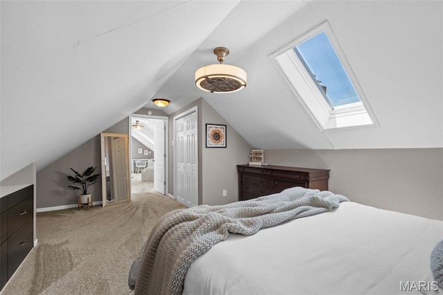 6314 Chippewa St, Saint Louis, MO 63109 - carpeted bedroom with lofted ceiling, a skylight, and a closet