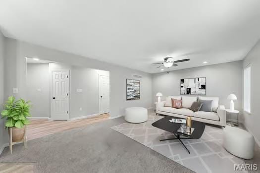 3169 Willow Point Dr, Imperial, MO 63052 - carpeted living area featuring a ceiling fan and recessed lighting