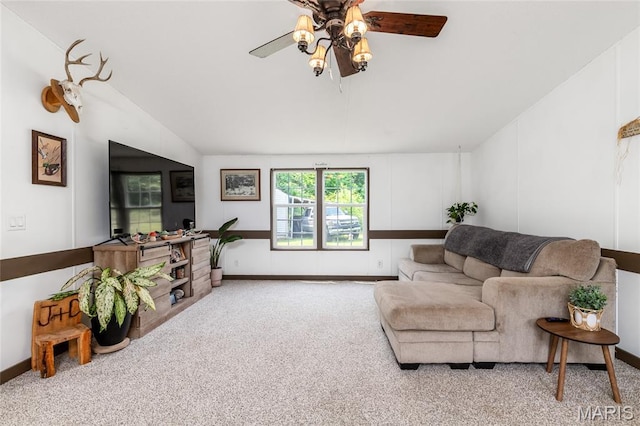 28079 Sapphire, Richland, MO 65556 - living room featuring a ceiling fan, vaulted ceiling, and carpet
